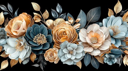 Sticker -   A detailed image of various brightly-colored blossoms  against a dark backdrop featuring foliage