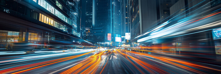 Wall Mural - Colorful Light Trails of Traffic Moving Through City Streets at Night, Long Exposure Photography Creating Vibrant and Dynamic Motion Effects, Abstract Light Art