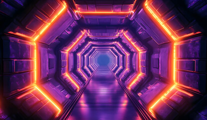 Poster - A futuristic tunnel showcasing vibrant neon lights, creating an otherworldly atmosphere perfect for sci-fi themes.