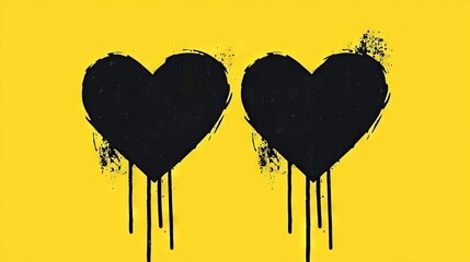 Wall Mural -   Heart-shaped black paint on a yellow background with I love you written in it