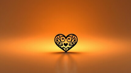 Wall Mural -   A black heart-shaped object sits on an orange background, with an orange light emanating from its center