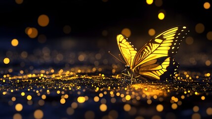 Radiant yellow butterfly with dark glowing light effect picture