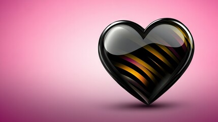   A heart-shaped object in black and yellow, on a pink background with a black and yellow stripe