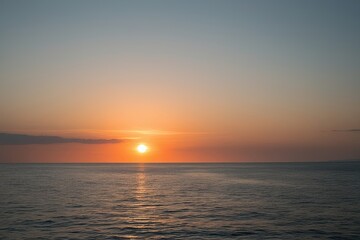  Stunning Sunset Over the Ocean Isolated on White Background Featuring Scenic Horizon and Serene Waters