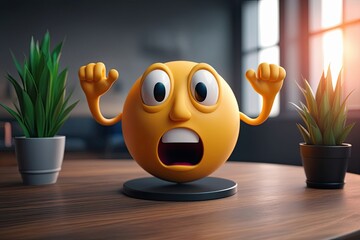 Wall Mural - Surprised and Confused 3D Emoticon Face Rendered in Three Dimensions