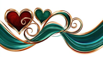 Wall Mural -   A heart-shaped wave of green and red hair topped with two hearts