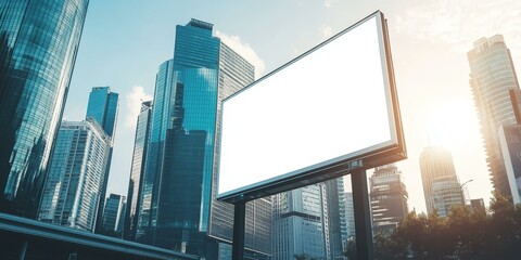 Wall Mural - Blank billboard in front of cityscape