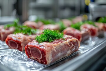 Wall Mural - Raw Meat Wrapped in Plastic with Fresh Dill