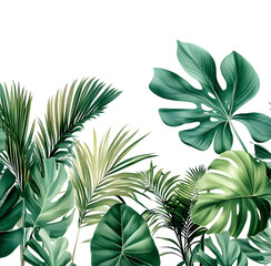 Wall Mural - tropical greenery on a plain white background