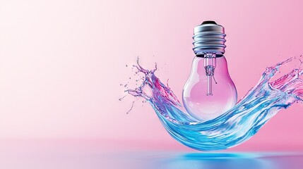 Wall Mural -   A light bulb with water splashing out of it and a light bulb on top of it