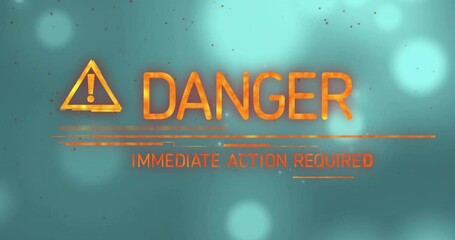 Poster - animation of danger text and light spots moving over green background