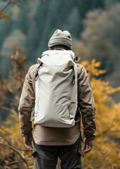 Poster - Backpack bag  landscape adventure mountain.