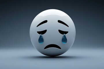 Wall Mural - 3D Sad Emoticon with Sweat Drop Representing Overwhelmed Feelings