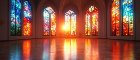 Stained Glass Windows Reflecting Light on a Church Floor