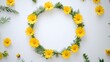 © Malik - Beautiful Circular Floral Wreath of Yellow Daisies and Greenery Isolated on a Clean Background, Offering Space for Text for Invitations, Announcements, or Marketing