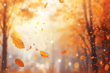Wall Mural - autumn forest background with blurred golden leaves and sunlight. beautiful autumn nature scene. aut