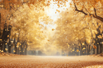 Wall Mural - autumn forest background with blurred golden leaves and sunlight. beautiful autumn nature scene. aut