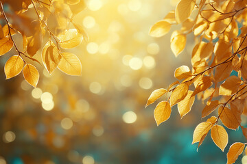 Wall Mural - autumn forest background with blurred golden leaves and sunlight. beautiful autumn nature scene. aut
