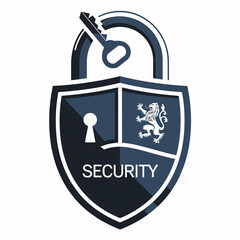 3D shield and lock icon, secure web access, login button, password protection