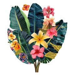 Sticker - Flower Collage Banana leaf krathong flower blossom plant.