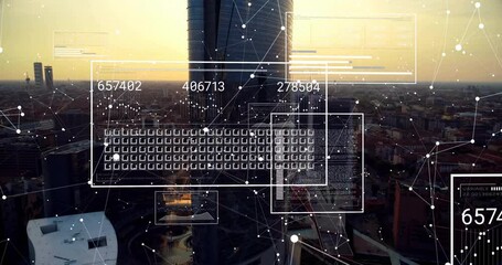 Sticker - Animation of digital data processing over cityscape