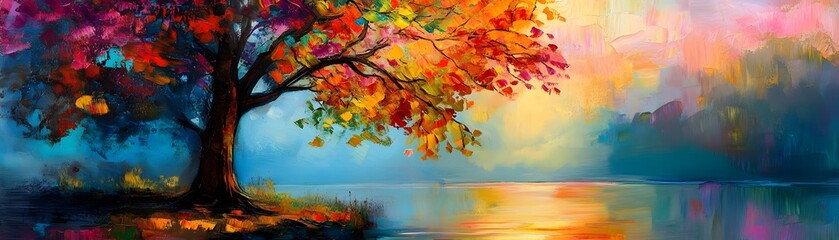 Wall Mural - Colorful Autumn Tree Landscape Painting Art