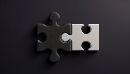 A close-up of two puzzle pieces, one black and one white, symbolizing unity and duality in problem-solving and collaboration.