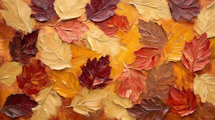 Sticker - Autumn Leaves Oil Painting Texture Background