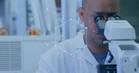 Poster - Animation of scientific data processing over biracial male scientist in laboratory
