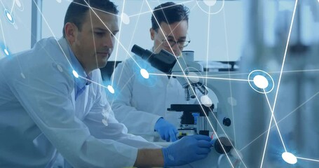  - Animation of scientific data processing over diverse scientists in laboratory
