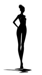 Wall Mural - full-length figure of a woman, silhouette, flat black and white illustration on a white background