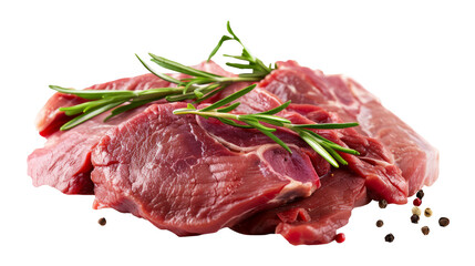 Pieces of raw roast beef meat isolated on a white background.