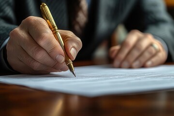 estate planning scene couple signing documents with lawyer warm office lighting antique desk focus on hands and papers serious yet supportive atmosphere