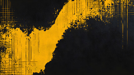 Poster - Mysterious dark yellow and black background with severe tear in halftone style with space for text.