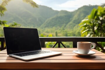 Wall Mural - Computer laptop coffee table.