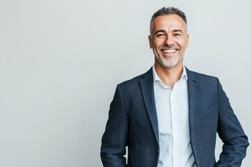 Wall Mural - Business portrait of confident businessman. Entrepreneur in jacket smiling, Happy mid adult, mature age man standing, smiling,with generative ai