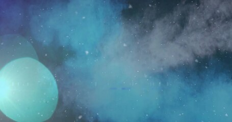Poster - animation of glowing light spots and clouds moving over black background