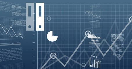 Poster - Animation of digital data processing and statistics over blue background