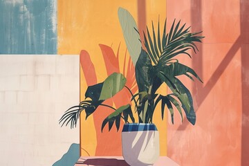 Wall Mural - Houseplant painting art architecture.