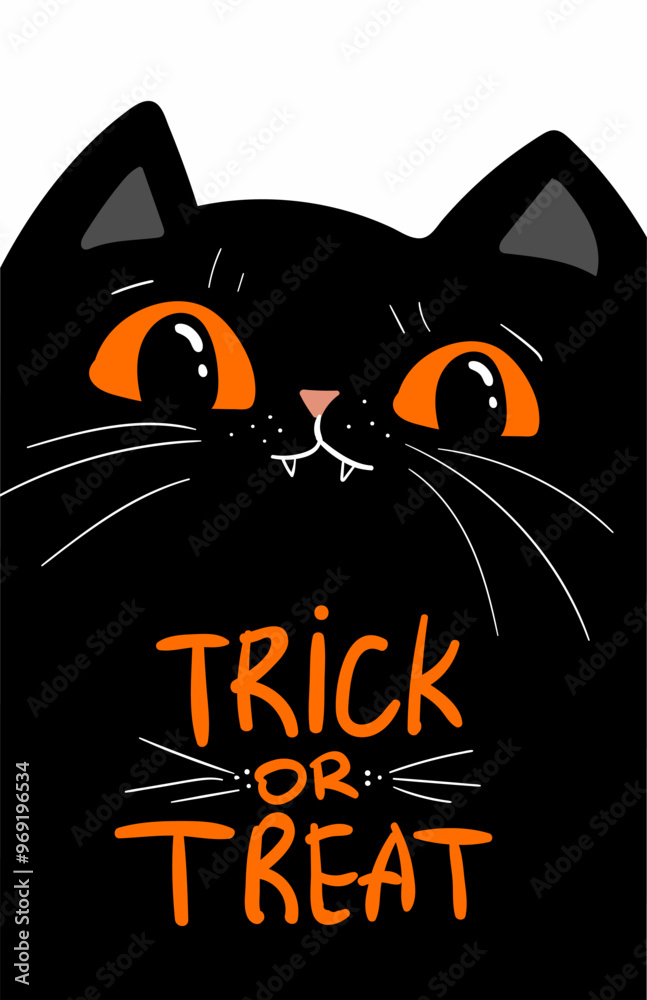Happy halloween party invitation card with black cat. Holidays cartoon ...