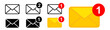 © Subhan - Mail notification icon set. Message mail icon vector set. E-mail envelope icon. Notification new message inbox, received, icon sign