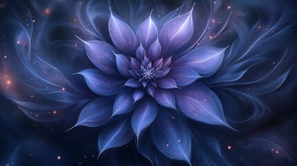 Wall Mural - A stylized flower with vibrant purple petals and swirling blue background, resembling a cosmic or ethereal design