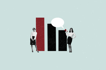 Aufkleber - Poster banner collage of two business people stand near analistics with loud speaker announcing