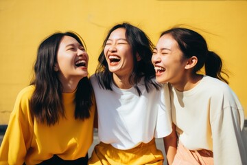 Sticker - 3 girls sport team laughing adult joy.