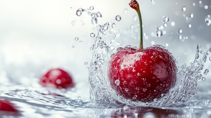 Water Splashing on a Red Cherry