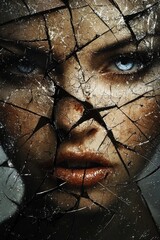 Wall Mural - A shattered broken face of a woman 