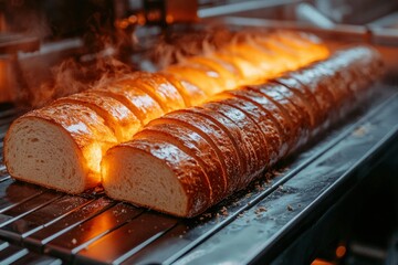 Wall Mural - Freshly Baked Bread Loaves Cooling on a Metal Rack