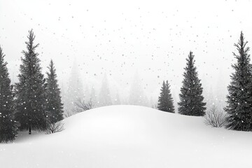 Sticker - A snowy landscape with pine trees covered in snow background outdoors scenery.