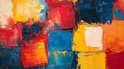 Wall Mural - Colorful Abstract Painting with Red, Blue, and Yellow Brushstrokes