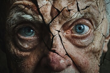 Wall Mural - A shattered broken face of an elderly man 